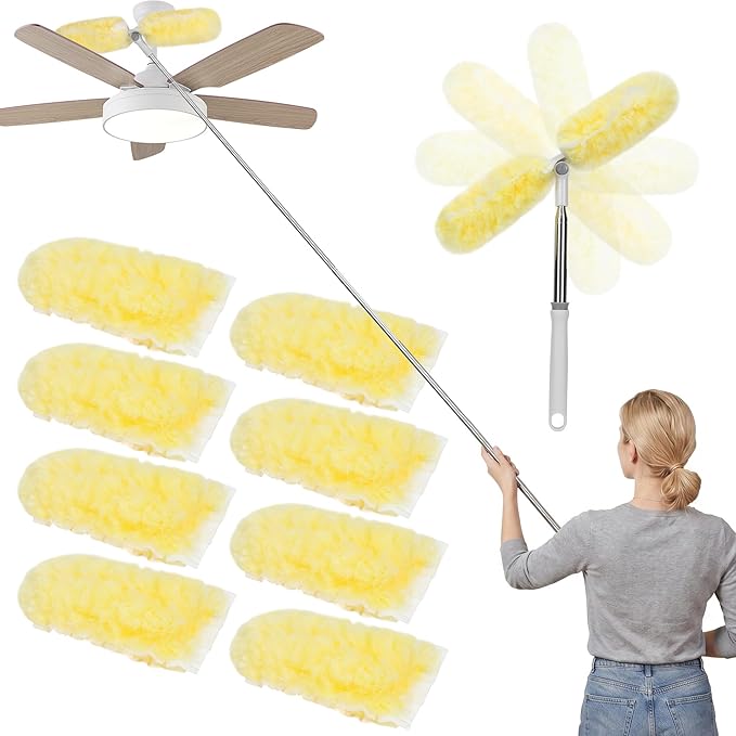IVYROLL Dual Head Duster with Extended Handle 6 ft | Lockable Extendable Duster Kit with Extension Pole for High Ceiling Fan & Wall, 8 Refills