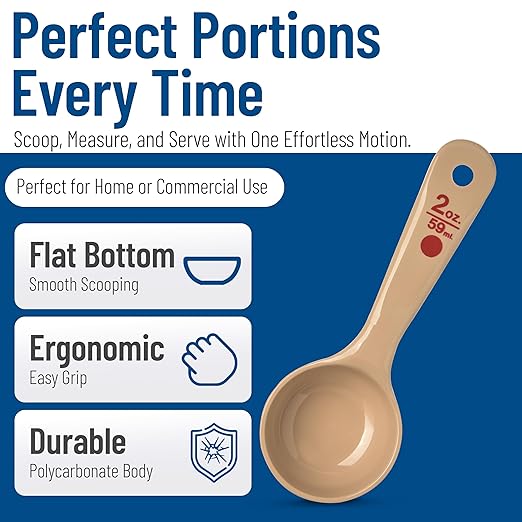 Carlisle FoodService Products CFS 432406 Solid Short Handle Portion Control Spoon, 2 oz, Beige (Pack of 12)