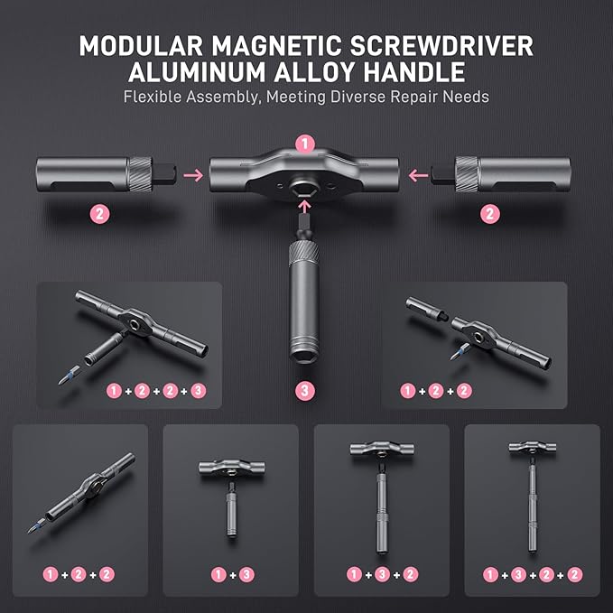 42 in 1 Magnetic Ratcheting Screwdriver Set, T Handle Allen Wrench Set | S2 Steel Bits for PC, Camera, Smartphone, Furniture, Bike, Ideal for Electronics & Home Repairs, Gift for man DIY Lover