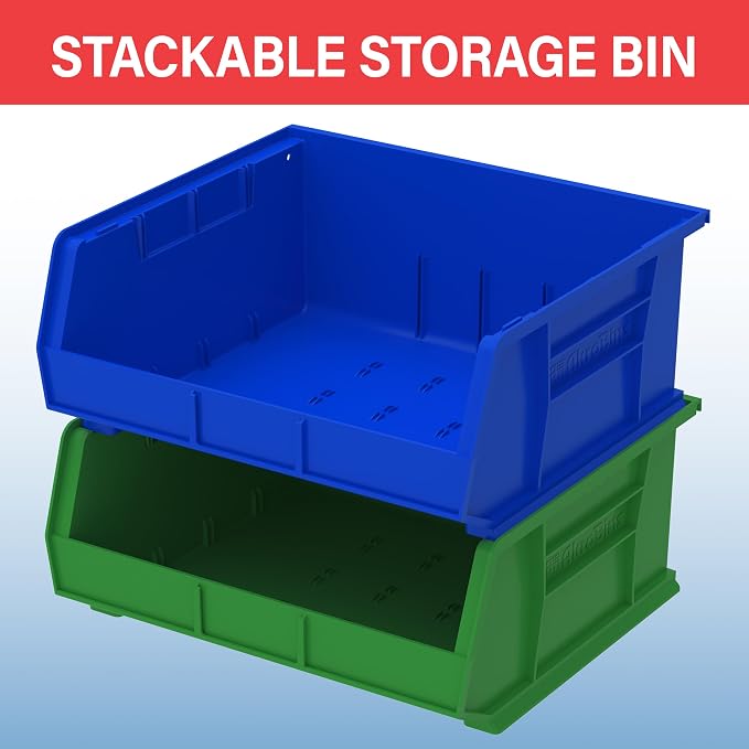 Akro-Mils 30250 AkroBins Plastic Storage Bins, Space-Saving Stackable Bins for Garage, Pantry, Craft Organization, 15" x 16" x 7", Yellow, 6-Pack