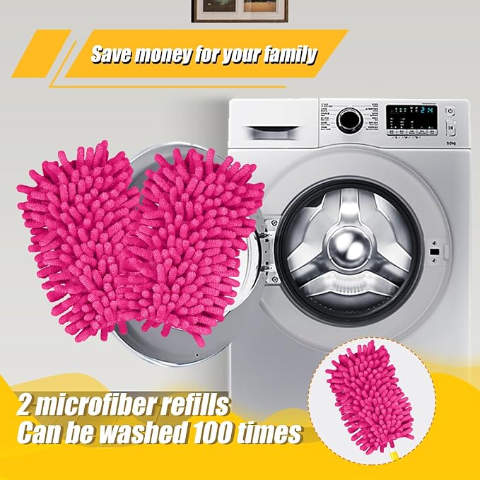 2pcs Duster Refills, Microfiber Dusters Heavy Duty Refills 360 Ceiling Fan Duster Replacements Reusable Hand Dusters for Cleaning (Rose Red)