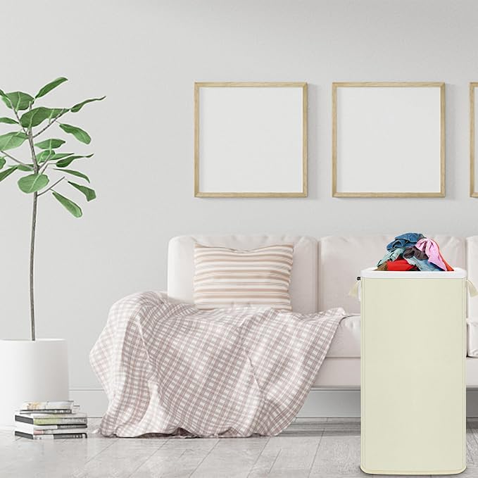 SNIGJAT Extra Large Laundry Hamper, Folding 100L Laundry Basket, Beige | Dirty Clothes Hamper for Bedroom, Tall Hamper, Sturdy Storage Organizer for Clothes and Toys