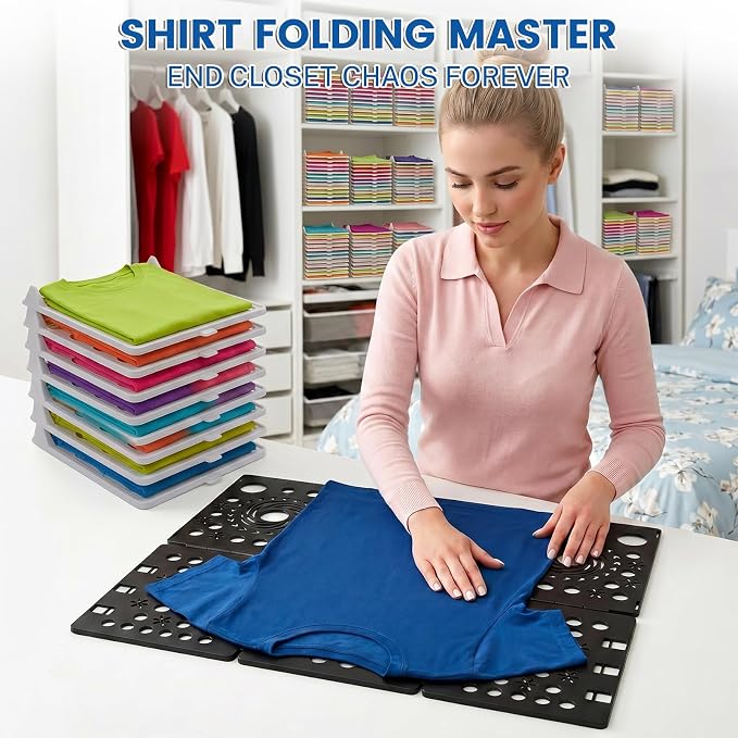 21 Pcs Clothes Organization Set - 1 Large Shirt Folding Board 27" X 23" & 20 Pack Stackable T-Shirt Organizer Trays, Durable Plastic Laundry Folder and Closet Storage System for Shirts, Pants, Towels