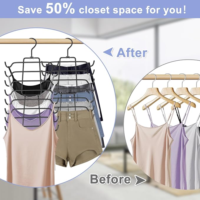 2Pcs Tank Top Hangers Space Saving Hanger Organizer Bra Hangers Black | 360° Rotating Metal Closet Organizers and Storage Lingerie Hangers for Tank Tops Cami Bras Belts Swimsuits Lingeries