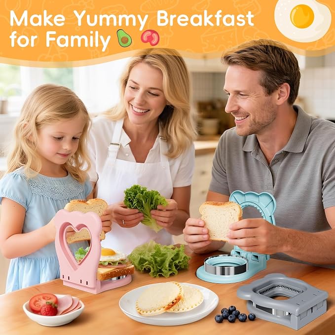 Sandwich Cutters for Kids Lunch, Breakfast Crustless Sandwich Maker | Sandwich Cutter and Sealer Square Cookie Cutter Bread Decruster Lunch Box Accessories for Kids Children Adult