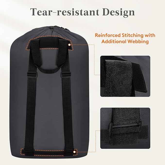 Lifewit Laundry Bag Backpack Travel, 90L, Gray | Extra Large Bag with Shoulder Straps and Mesh Pocket for Laundromat, Heavy Duty Basket for Dirty Cloth College Dorm Apartment