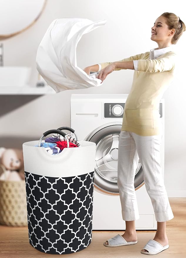 Fabspace Large Laundry Basket Laundry Hamper Bag Washing Bin Clothes Bag Collapsible Tall with Handles Waterproof Travel Bathroom College Essentials Storage for College Dorm, Family (Black) 75L | Freestanding Laundry Hamper, Waterproof Dirty Clothes St...