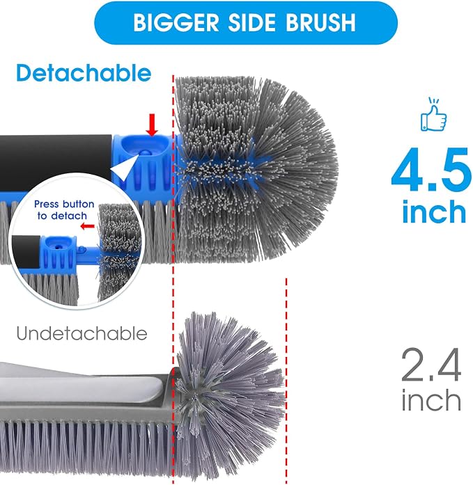 Upgraded Pool Brush with Pole - 20’’ 2-in-1 Heavy Duty Detachable Round Brush with Extra Side Brush for Cleaning Hard-to-Reach Corners, 9 FT Aluminum Extended Pool Pole with Hidden Hook Retriever