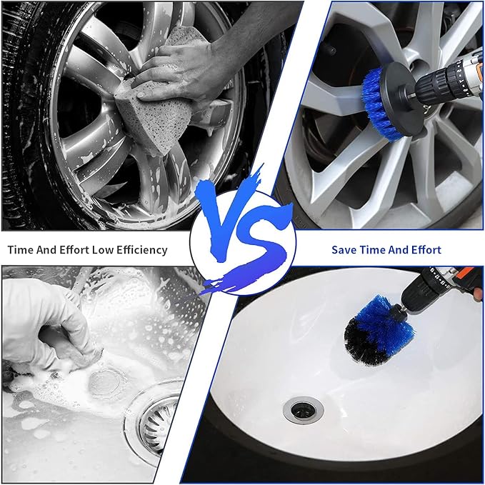 8 Pcs Drill Brush Attachment Set, Power Cleaning Scrub Brush Kit with Extend Long Attachment, All Purpose Drill Scrub Brushes for Car, Grout, Floor, Tub, Bathroom and Kitchen (Blue)
