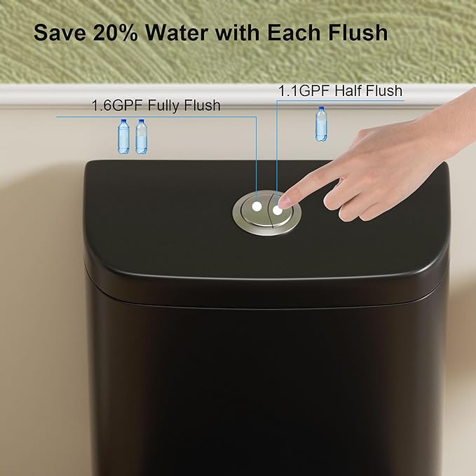 Black One Piece Toilets for Bathrooms, Compact Dual Flush Toilet Elongated with Soft Closing Seat, Modern 12 Inch Rough in Toilet, 1.6 GPF & Map 1000g, Comfort Height, Silent Design (Black)