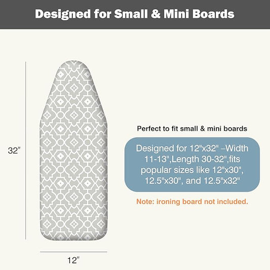 UniSimp Small Ironing Board Cover and Pad 12"x32" Small Iron Board Cover with Padding,Tabletop Mini Ironing Board Cover and Pad Small Size, Cotton Canvas, Heat Resistant, Drawstring Closure Geometric