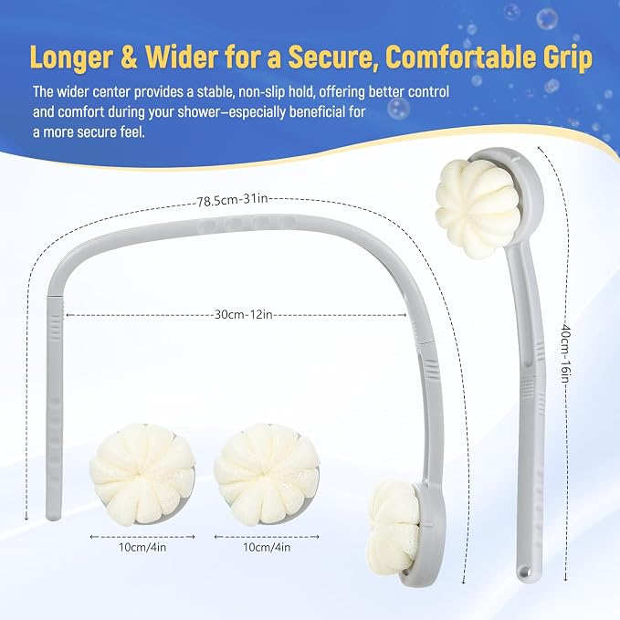 Long Handled Flower Loofah Sponge for Back, Back Scrubber Brush for Shower, Loofah Sponge on a Stick for Men,Women,Elderly