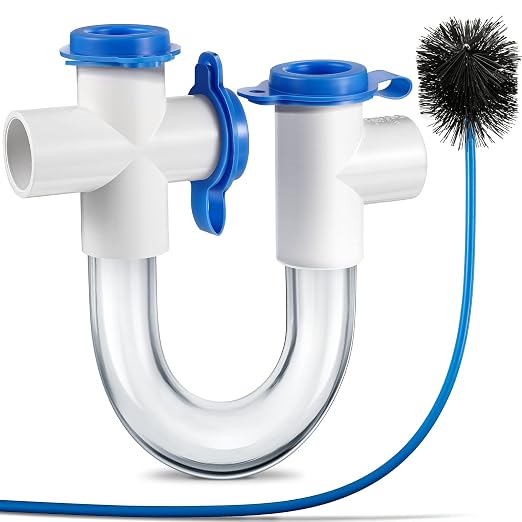 3/4 Inch Standard Condensate Trap with Cleaning Brush, PVC U Trap for HVAC Systems, Air Conditioner, Effectively Drains Condensate(1 Pack)