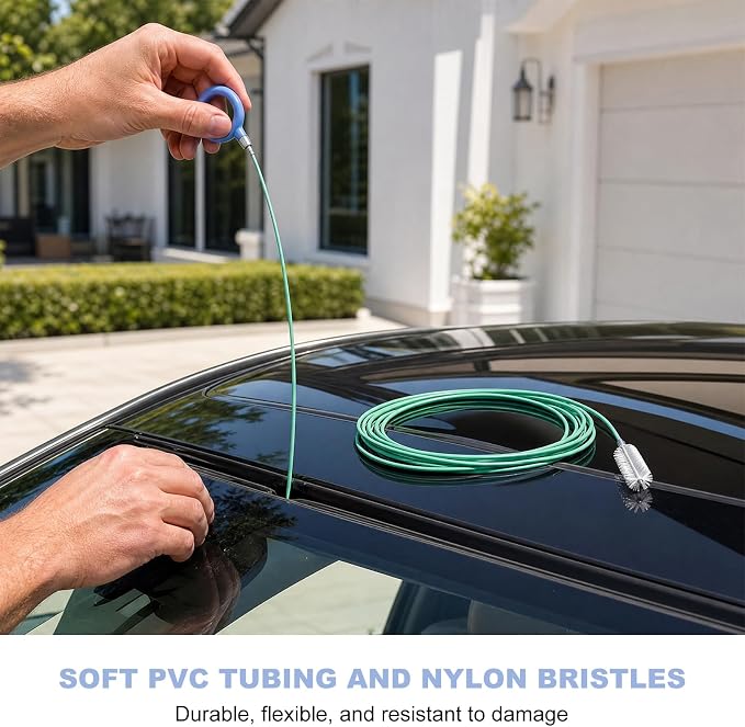 3PCS Auto Sunroof Drain Cleaning Tool, 118 Inch Long Pipe Cleaners Flexible Wire Brush with Syringe Hose, Soft Drain Brush Slim Dredging Tool for Car Sunroof Trunk Wiper Hole