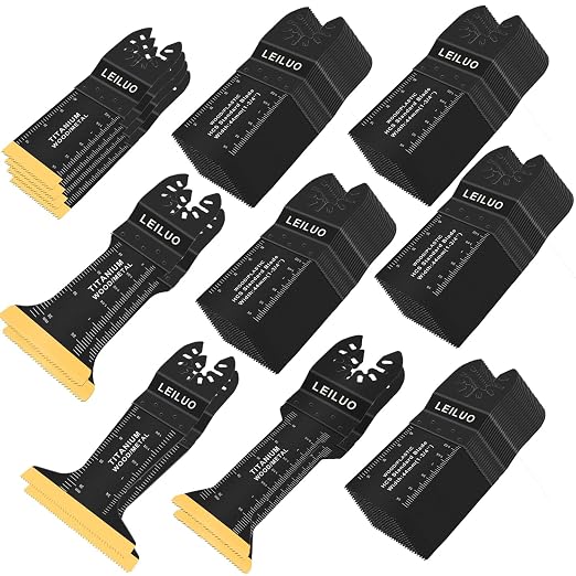110 Pcs Oscillating Tool Blades Titanium Extra-Long & Wide Multitool Saw Blades for Wood Drywall Nails with Storage Bag Universal Oscillating Tool Accessories Fit DeWalt Makita and More