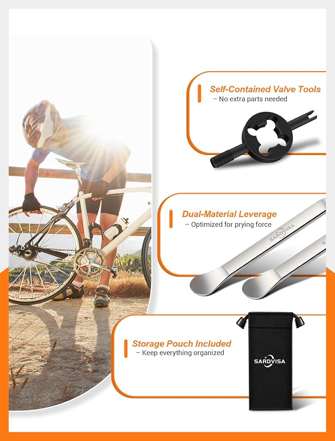 Bike Tire Levers, Bike Tire Tools for Road Mountain Bicycle Tire | Ultra Strong Tire Levers & Stainless Steel Tire Spoons, Great Value Bike Tire Repair Kit with Drawstring Bag & Core Wrench