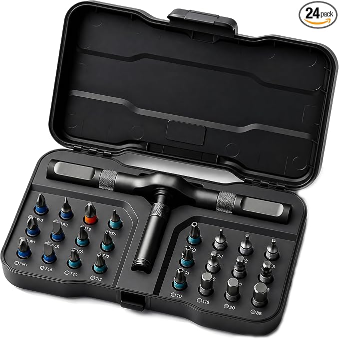 24 in 1 Magnetic Screwdriver Set, DIY Ratchet Screwdriver Set | Multifunctional Toolbox with Detachable Ratchet Handle, Portable Precision Repair Tool Kit for Furniture Computer Bicycle