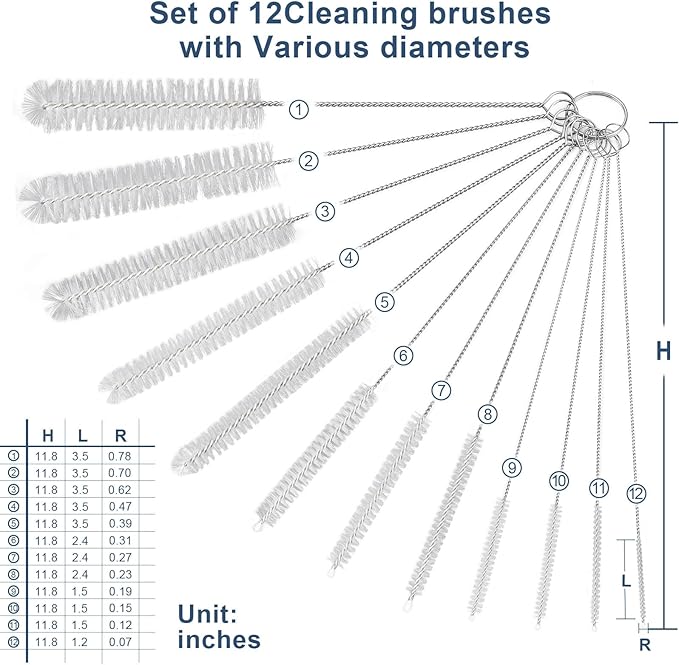 Ixiaoyoo 12 Pcs Bottle Cleaner Brushes Set, 11.8 Inch Nylon Cleaning Brush | White Straw Cleaner Brushes for Tumbler, Sippy Cup, Water Bottles, Hummingbird Feeders, Pipes, Sink Drain & Pet Waterers