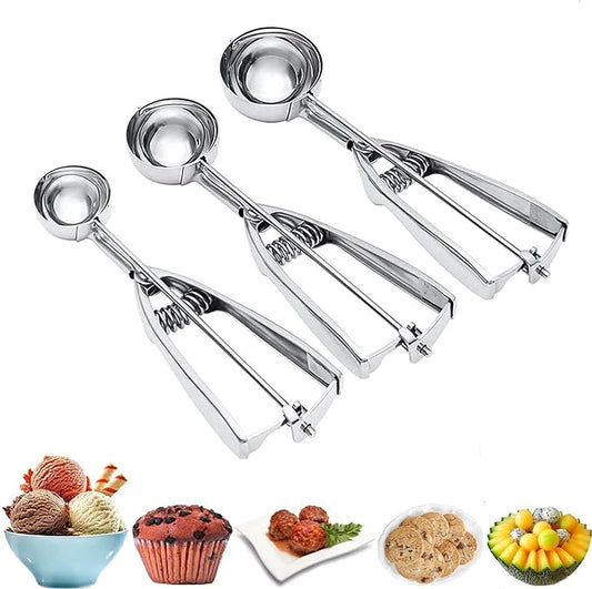 Ice Cream Scoop, 3Pcs Cookie Scoop Set, Stainless Steel Ice Cream Scooper with Trigger Release, Large/Medium/Small Cookie Scooper for Baking, Cookie Scoops for Baking Set of 3 with Cookie Dough Scoop…