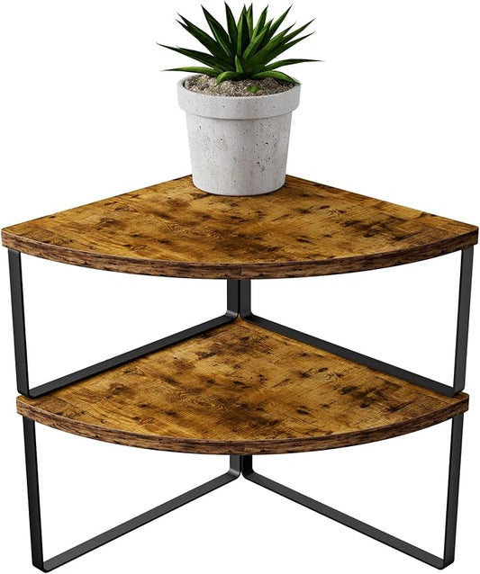 Golener Kitchen Corner Shelf, Corner Spice Rack, Counter Shelf, Stackable | Kitchen Counter Organizer, Plate Organizer for Cabinet, 2-Tier Corner Countertop Shelf, Corner Desk Shelf, Rustic Brown