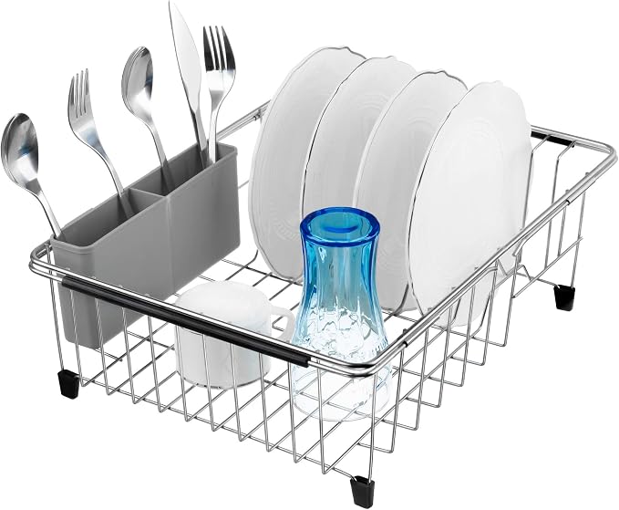 iPEGTOP Cutlery Utensil Silverware Drying Rack Basket Holder with Hooks - Flatware Storage Solution for Kitchen Dish Drainer Dish Drying Rack, Grey