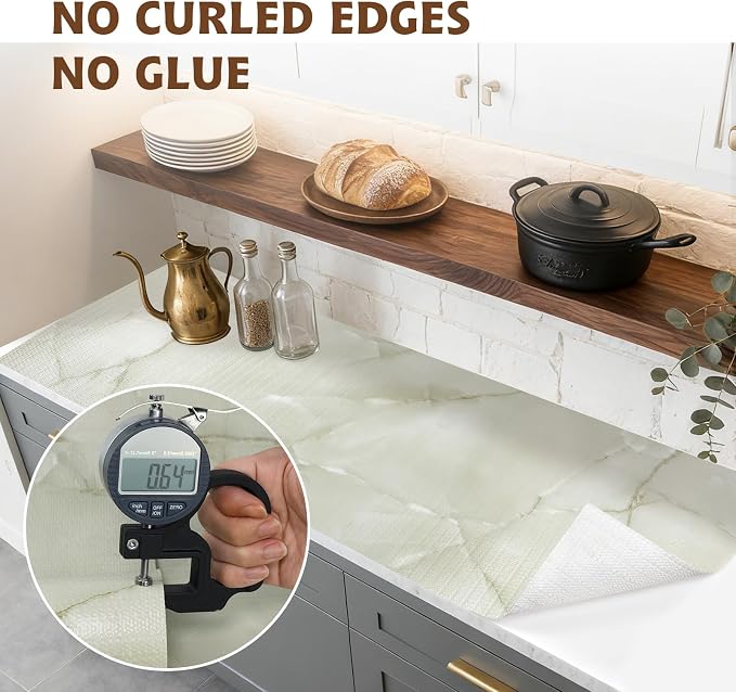 2-Layer Drawer and Shelf Liner for Kitchen Cabinet: 23.6in X 30Ft Non Slip | Waterproof Shelf Paper Non Adhesive Refrigerator Liners Cyan Marble Easy Liners for Bathroom with Knife Tape Measure