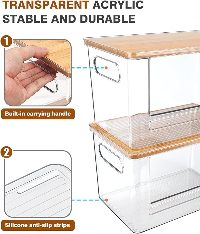 Trash Bag Dispenser 2 Pack (XL+S) - Acrylic Garbage Bags Dispenser with Bamboo Top, Trash Bag Holder Under Sink for Pantry, Kitchen, Laundry Room, Cabinet