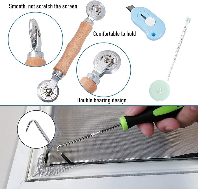Windows Screen and Screen Door Repair Kit, 48"x118" Charcoal Fiberglass Mesh with Rolling Tool/Hook/Ruler/Cutter/Spline - Window Screen & Sliding Screen Door Replacement for Windows, TOOLTRIZ