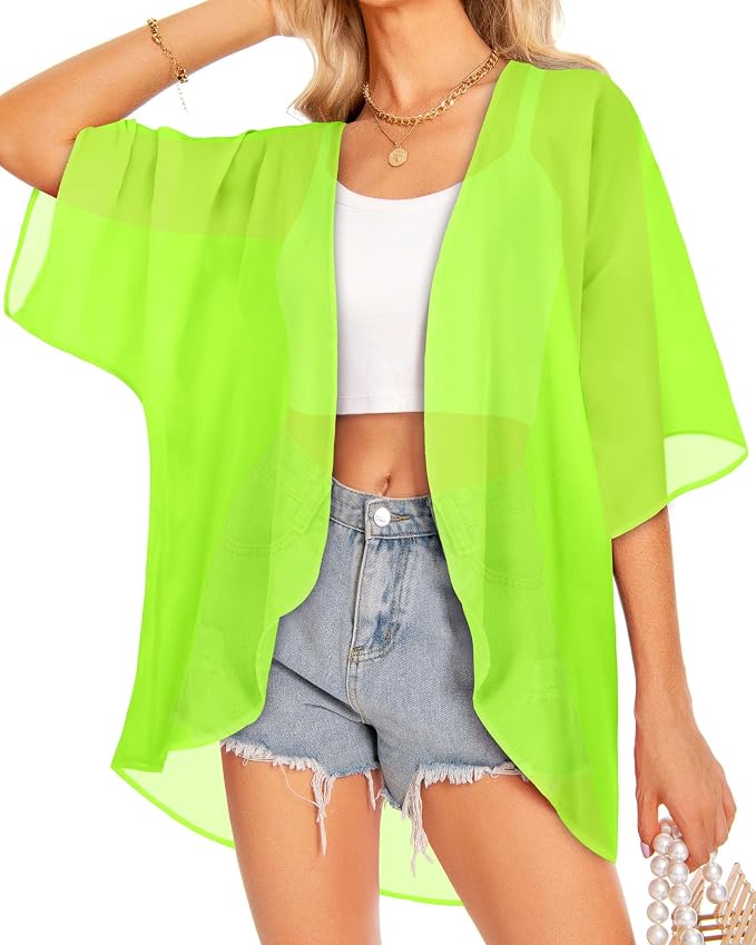 Women Kimono Cardigans Summer Cover Up Hawaiian Shirts Floral Print Tops | ROSEMIA chiffon kimono open front cardigans, beach cover ups, daily casual tops, cruise outfits, summer resort wear