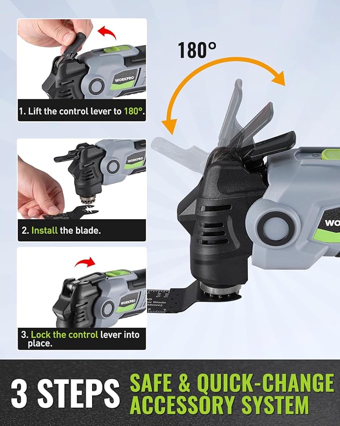 WORKPRO 20V Brushless Cordless Oscillating Multi-Tool Kit | 6 variable speeds, 3.6° oscillation angle, 21-piece accessories, 1 battery & storage bag, for DIY and home improvement