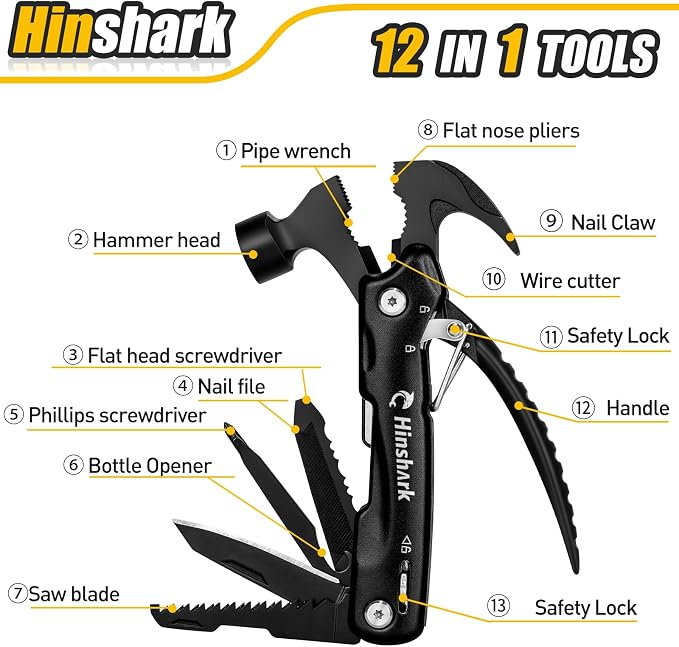 Gifts for Men 12 in 1 Hammer Multitool, Anniversary Birthday Dad Gift Tools | Multitool Hammer Tool, Gifts for Men Dad Husband Him Grandpa, Camping Essentials Cool Gadgets, Christmas Stocking Stuffers