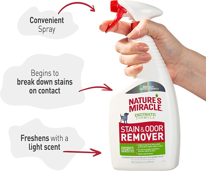 Nature’s Miracle Dog Stain & Odor Remover, Enzymatic Cleaner, 24 oz | Tough on Dog Urine, Feces, Vomit, Drool and Other Organic Stains and Odors, For Multiple Surfaces, Fresh Scent