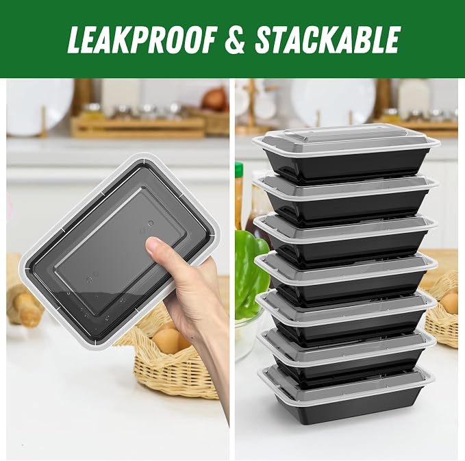 Dealusy 50 Pack (100-Piece) 32 oz Meal Prep Containers Reusable with Lids, Sturdy Leakproof & Food Safe, Microwave, Freezer, Dishwasher Safe Prep Containers, To Go Take Out Plastic Food Storage