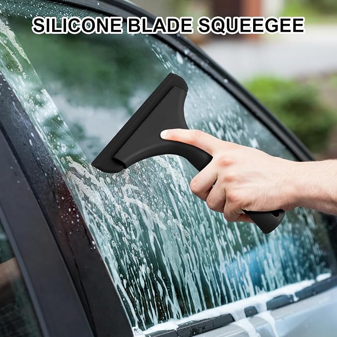 SetSail Shower Squeegee for Glass Doors Small Squeegee for Shower Glass Door Mini Silicone Squeegee for Car Window Cleaning 2 Packs, All Black