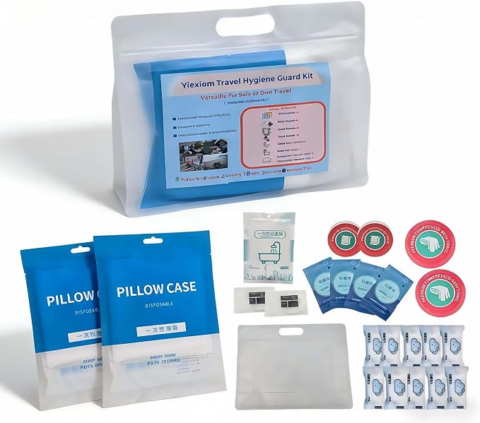 25-Pc RV Camping Hygiene Kit with Compressed Travel Towels & Covers | Includes 14 towels, 4 pillowcases, 4 toilet covers, tub liner and shower caps for RV camping, cabins, hotels and road trips.