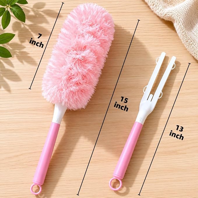 Duster Refills for Swiffer Duster, 30 Count Pink Duster Kit with Handle | 2 Sided 360° Heavy Duty Duster Refills, 5X Microfibers Trap Dust, Disposable Heavy Duty Dusters for Home, Office Cleaning
