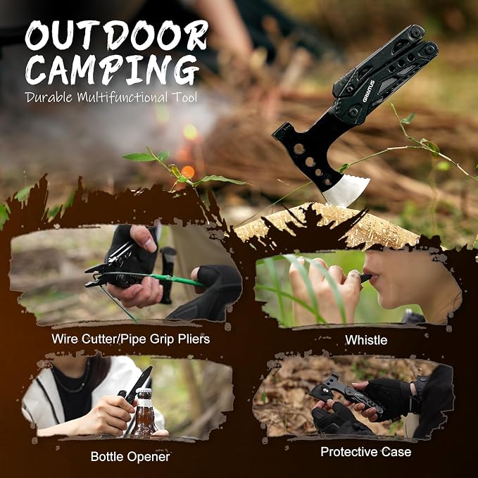 16 in 1 Multitool Camping Survival Gear with Axe Saw Pliers Whistle Hammer | Camping Accessories with Screwdrivers Bottle Opener Multitool-Knife and Gifts for Men Dad Husband Birthday Gifts