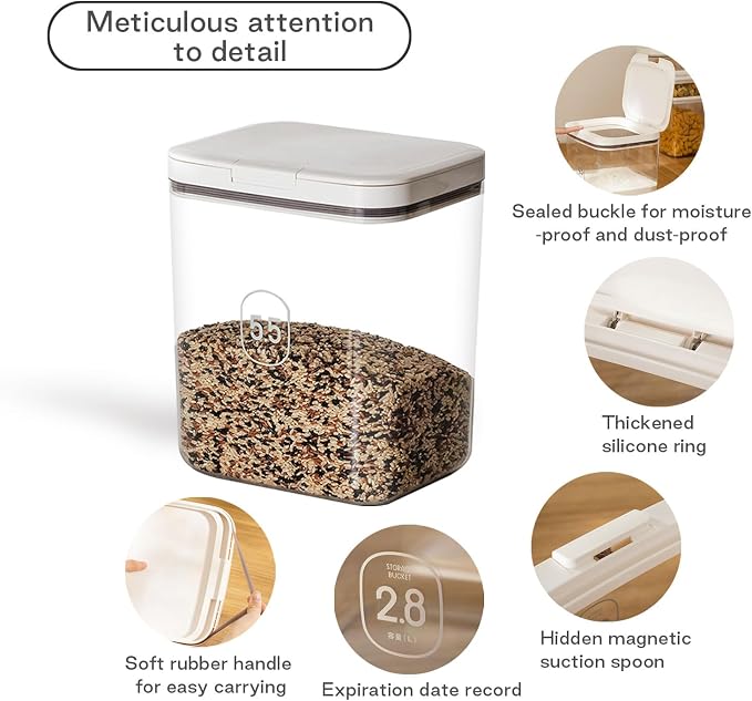 Airtight Dog Food Storage Container 5-10 lbs, Large Pet/Cat Treat Bin with Lids, Pantry Containers for Rice & Flour, withe
