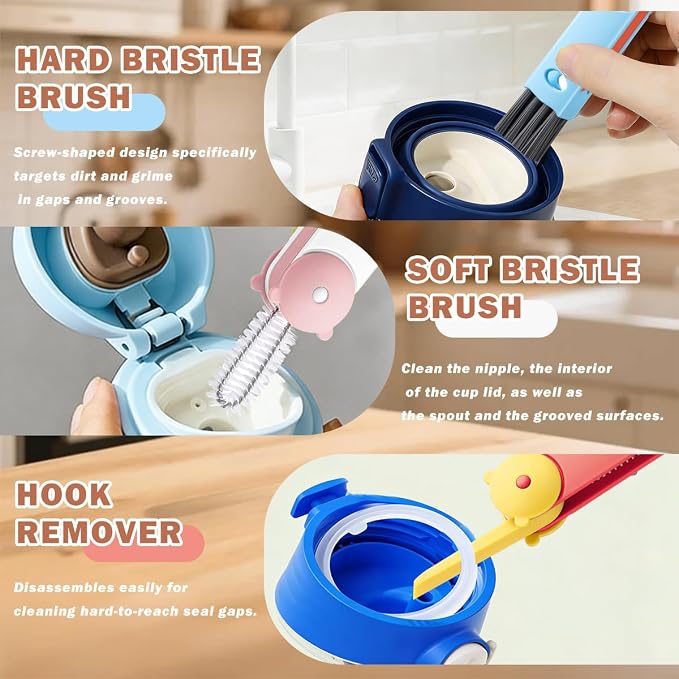 3 in 1 Cup Lid Cleaning Brush, Multifunctional Crevice Gap Cleaner for Tumbler Water Bottle Lid, Deep Clean Tool for Home Kitchen, Red Blue White（3 PCS）