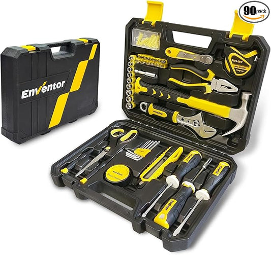 ENVENTOR Home Tool Kit, Basic Household Auto Repair Tool Set with Toolbox Storage Case, General Household Tool Kit for Men Women Home Maintenance, DIY Projects, 90 PCS General Hand Tools Kit