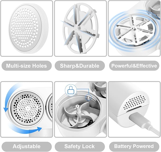 Fabric Shaver, Dual Motor Electric Lint Shaver for Clothes, 6 Blades, White | Electric Lint Shaver, Fabric Pilling Remover, Powerful 2 Gear, Portable Defuzzer Clothes Fuzz Remover for Sweater Furniture