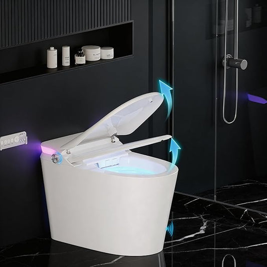 Smart Toilet with Bidet Built in, Tankless One Piece Toilets with Aromatherapy & Colorful Night Light, Bidet Toilet with Heated Seat, Soft Close, Dryer, Foot Sensor, Auto Lid&Seat