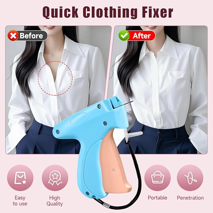 Stitchy Micro Tagging Gun Blue and Pink - Total 4000 Fasteners Portable Hemming Tool Applicable to Temporary Hems on Shirt Sleeves Pants and Dresses