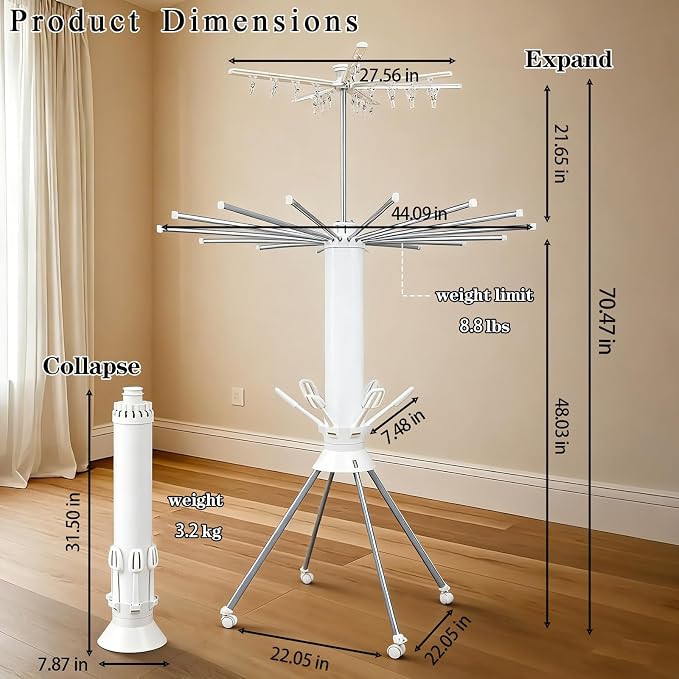 2 Layer Foldable Octopus Clothes Drying Rack Aluminum 16 Poles | Four Legged Laundry Drying Rack,Portable Dry Rack with 4 Pulleys Garment Rack,Indoor Outdoor Courtyard Double Layer