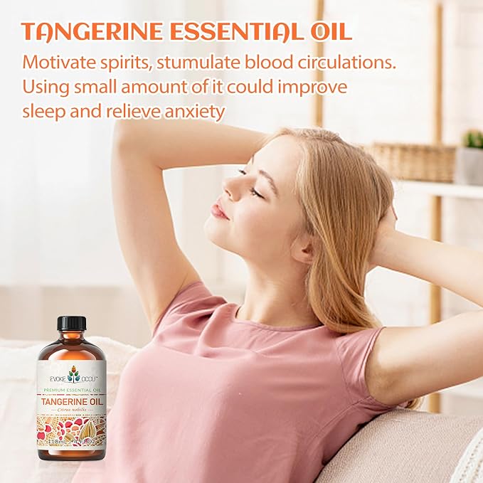 EVOKE OCCU Tangerine Essential Oil for Diffuser, Skin, Massage | Refreshing Fragrance for DIY, Perfume, Candle Soap Making Scent, Suitable for Home, Office - 4 fl oz / 118 mL