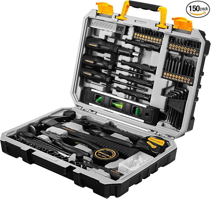 DEKOPRO 150 Piece Tool Set, General Household Hand Tool Kit, Home Repair Tool Kit with Plastic Toolbox Storage Case for DIY Project, Home Maintenance