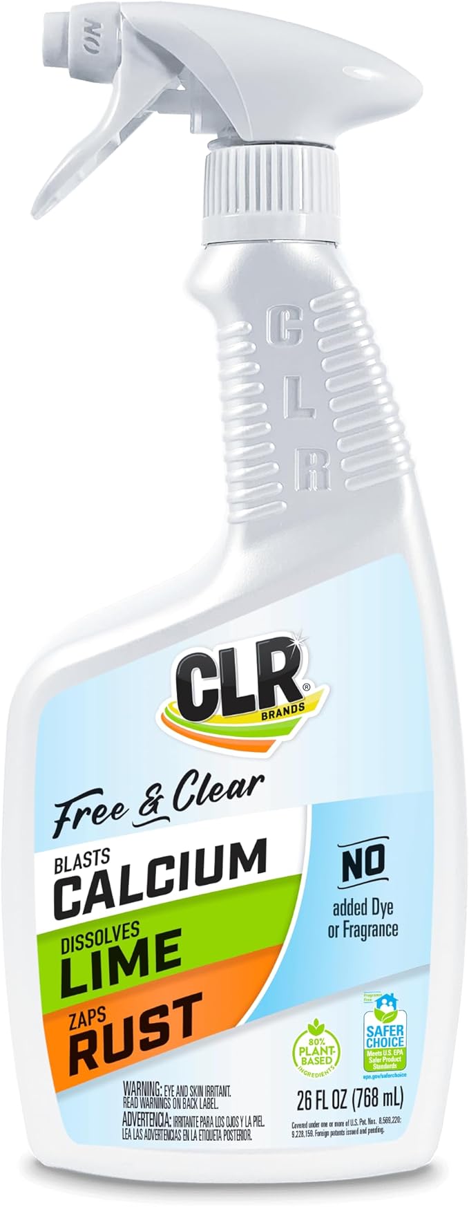 CLR Brands Lime & Rust Remover Free & Clear, 26 oz. Bottle | No Added Dyes or Fragrances, Gentle Lime and Bathroom Descaler, Removes Hard Water Stains and Rust Deposits