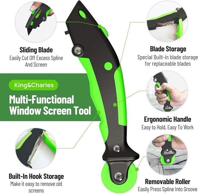 King&Charles Window Screen Replacement,Versatile Window Screen Door Kit | 48"x118" Black Screen Mesh+Versatile Screen Roller Tool+0.14inx50Ft Spline+8Clips for Window Mesh,Patio, RV Mesh Replacement