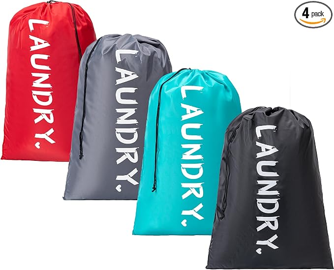 4 Pack Travel Laundry Bag,24" x 36", Extra Large Dirty Clothes Organizer | Machine Washable with Drawstring, Holds 3-4 Loads of Laundry,Fit a Laundry Hamper or Basket Travel Essentials
