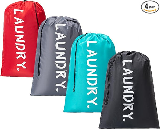 4 Pack Travel Laundry Bag,24" x 36", Extra Large Dirty Clothes Organizer | Machine Washable with Drawstring, Holds 3-4 Loads of Laundry,Fit a Laundry Hamper or Basket Travel Essentials